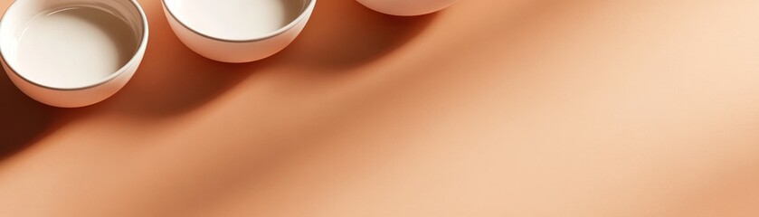 Poster - Three White Bowls of Liquid on Peach Background