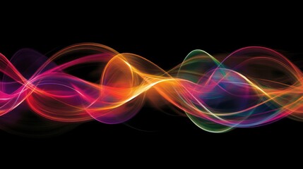 Poster - Abstract Colorful Waves Flowing Across Black Background