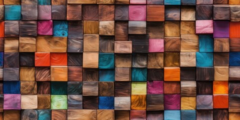 Poster - colorful wooden 3d blocks squares background, seamless pattern tile