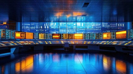 Poster - Modern Control Room with Extensive Monitoring Screens