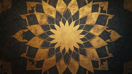 Poster - Golden Mandala Design On Dark Background