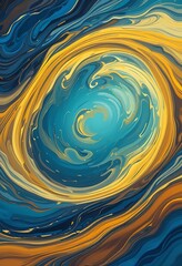 Poster - Abstract Swirling Blue And Gold Paint Design