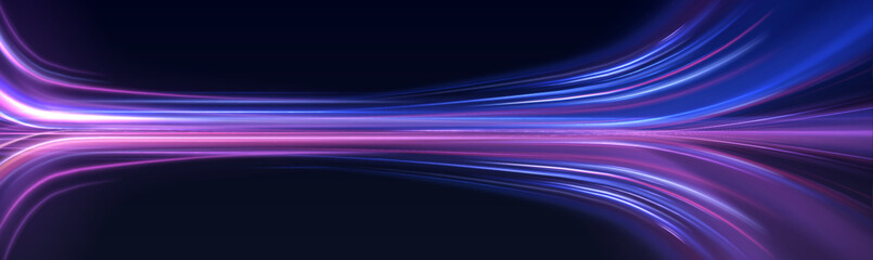 Poster - Low-poly construction of fine lines. Vector art of dynamic light motion, light trail, high speed effect, traffic motion. Expressway, the effect of car headlights.	
