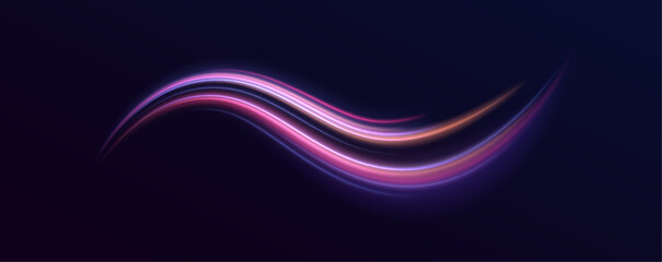 Poster - Speed connection vector background. Vector swirl trail effect. Light trail wave, fire path trace line, car lights, optic fiber and incandescence curve twirl.	