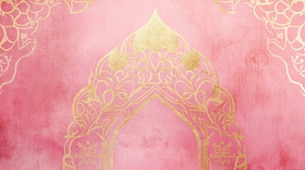 Wall Mural - Elegant Gold Floral Design on Pink Background