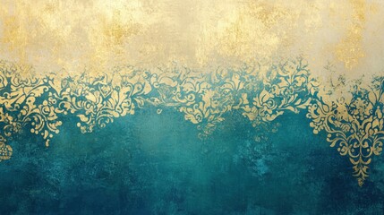 Poster - Gold and Teal Damask Design on Textured Background