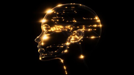 Poster - Luminous Circuitry Forming A Human Head Profile