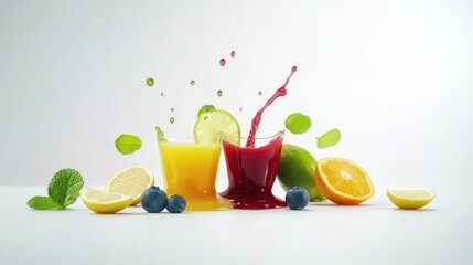 Poster - Fresh Fruit Juices Splashing in Glasses