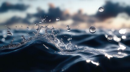 Poster - Small air bubbles forming and rising in pure water, Crystal-clear background.