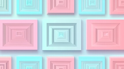 Poster - Pastel Pink and Blue Square Pattern Design