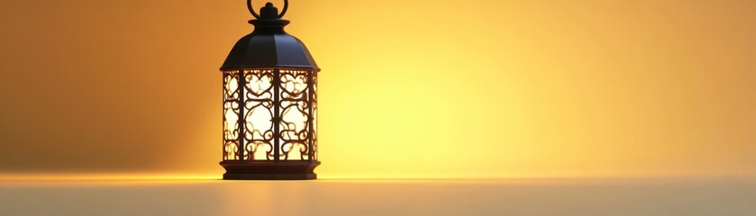 Poster - Illuminated Ornate Lantern Against Warm Background