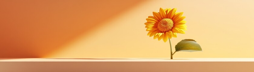 Poster - Single Sunflower in Soft Orange Sunlight