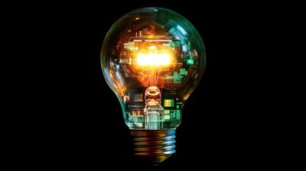 Poster - Illuminated Glass Bulb Showing Internal Circuitry