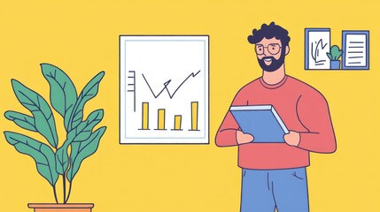 Poster - Man reviewing business data graph presentation