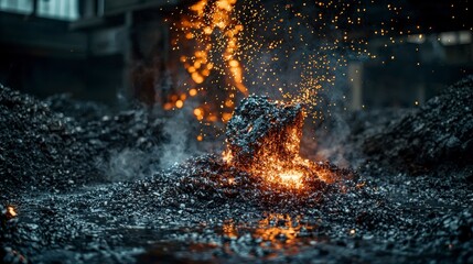 Aufkleber - Alloy fabrication sparks in industrial workshop dynamic process metal materials energetic environment close-up viewpoint