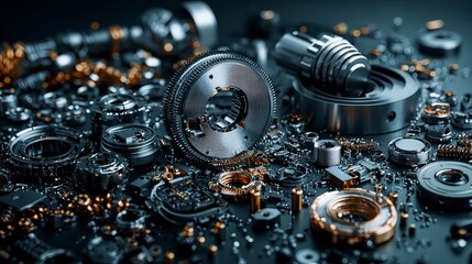 Leinwandbilder - Advanced alloys and material science innovations high-tech workshop industrial photography dark environment close-up view