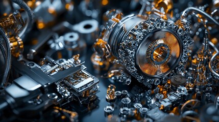 Aufkleber - Modern workshop showcase high-tech alloys and detailed machinery in an innovative industrial setting