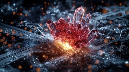 Poster - Innovative crystals emerge in futuristic science lab digital realm high-tech environment macro view material science impact
