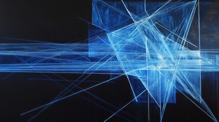 Poster - Abstract Blue Lines Intersecting On Black Canvas