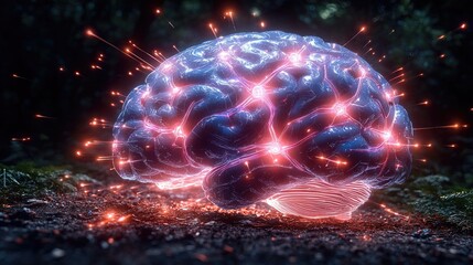 Aufkleber - A futuristic AI brain, intricately designed with glowing neural pathways, illuminating in a burst of electric blue and violet light. with circuits and data streams pulsating throughout.