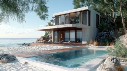 Wall Mural - tropical getaway luxury mansion on the beach.