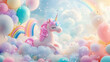 © Kanchanit - Magical Rainbow Background with Unicorns, Clouds, and Sparkles, Generative AI