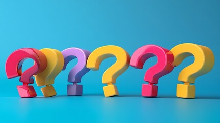 Poster - Colorful question marks standing in a row on blue background