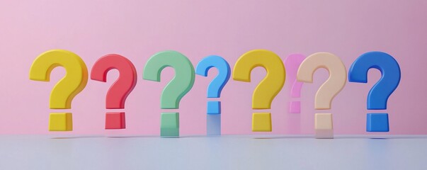 Poster - Row of colorful question marks on pastel background is creating confusion