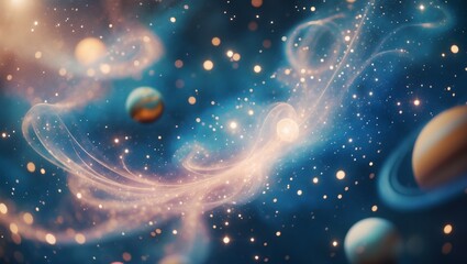 Poster - Vast cosmos filled with swirling galaxies and distant planets in a stunning cosmic display of color and light