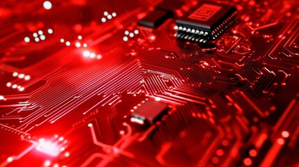 Poster - A lively abstract red technology background with modern elements, designed for contemporary projects and innovation concepts, featuring futuristic digital art.
