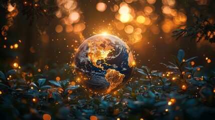 Poster - Abstract representation of our planet Earth, depicting the harmonious mixture of nature and technology; the vibrant green and blue hues denote the lush