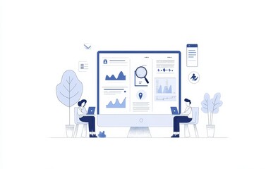 A team of business people using a web report dashboard for data analysis and monitoring, concentrating on finance and investment design