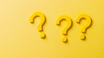 Poster - Three big yellow question marks lying on a yellow background