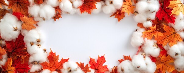 Aufkleber - Autumn border composition creating copy space on white background