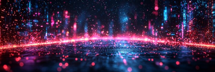 Poster - Cyberpunk technical background abstraction UI UX modern trendy design. Place for text. Futuristic robot AI. Template poster invitation banner email header. Horizontal 3D art. Stock content