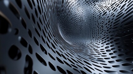 Fototapete - Abstract metallic surface forming a tunnel with holes