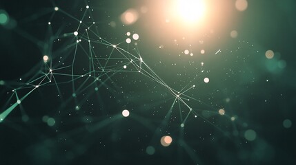 Aufkleber - Abstract network is connecting lines and dots over a green background with lens flare
