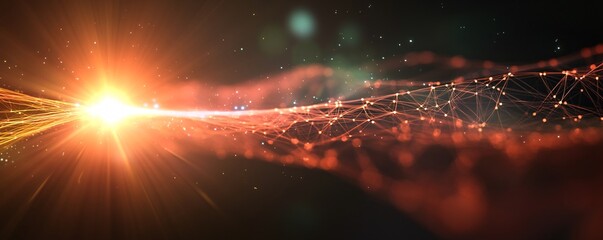 Aufkleber - Abstract orange plexus network shining in outer space background
