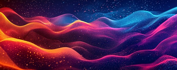 Poster - Abstract colorful wave particles forming glowing cyber landscape