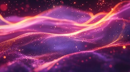 Aufkleber - Abstract purple waves flowing with glowing particles