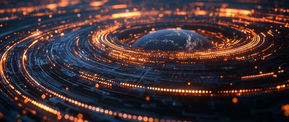 Poster - A computer-generated depiction of a planet, representing cutting-edge futuristic tech.