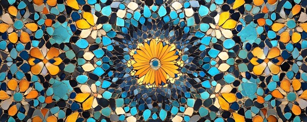 Poster - Colorful mosaic tiles forming flower shape design background