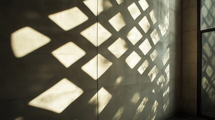 Fototapete - Shadows create abstract patterns on a modern concrete wall in a well-lit interior space during the afternoon