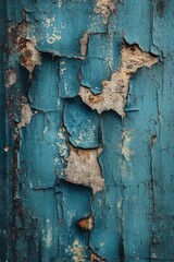 Aufkleber - Old cracked wall with peeling blue paint showing concrete underneath