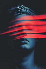 Poster - Abstract Neon Portrait Sculpture with Dramatic Lighting, Expressions, and Vivid Red Highlights in a Surreal Dark Aesthetic Art Exploration