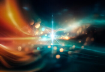 Poster - Abstract, grainy, gradient background with orange and teal hues.
