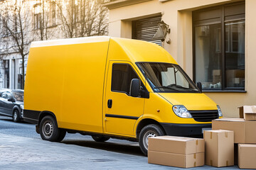 Aufkleber - Delivery van parked on city street with packages