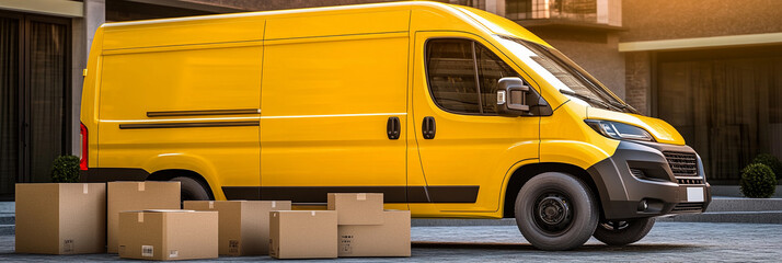 Poster - Delivery van parked with packages on the street