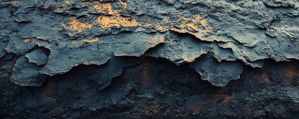 Poster - Dark blue rock face showing erosion and sediment layers