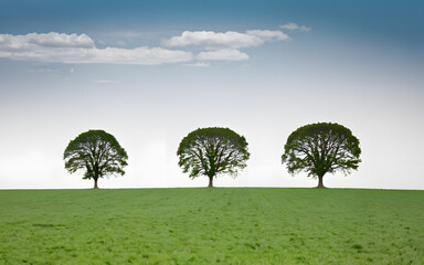 Wide open field with a three trees